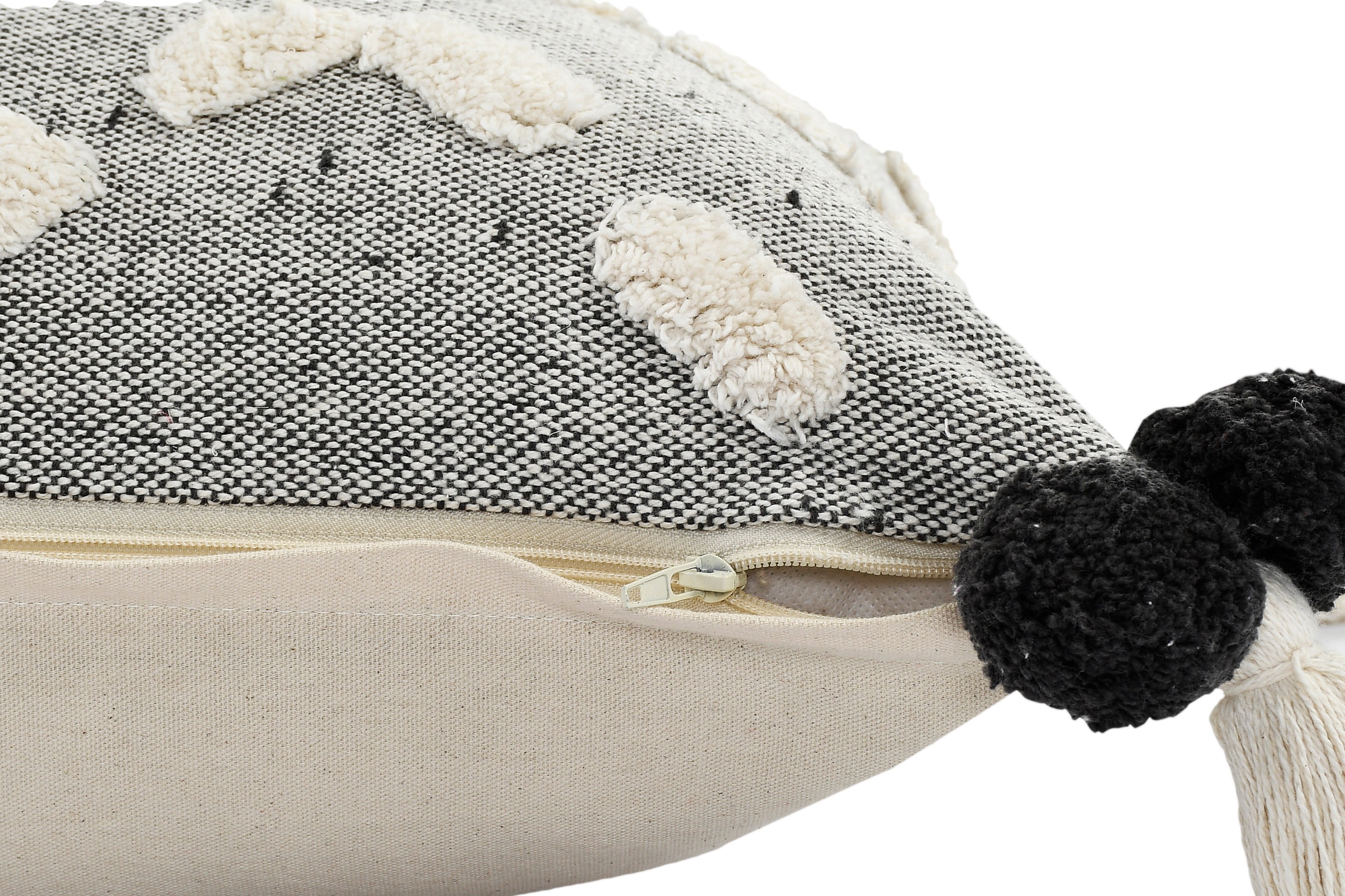 Harlow Hill Aaron 20" x 20" Geometric Cotton Adult Decorative Feather Filled Pillow, Black/Gray/Cream