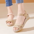 thumbnail image 2 of Rokment Womens Linen Wedge Sandals Bohemian Beach Summer Breathable Straw Espadrilles Platform Dressy Shoes for Ladies Vacation Yellow Size 9, 2 of 5