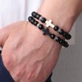 thumbnail image 2 of Set de pulseras con forma de cruz de obsidiana para parejas, hechas a mano con piedra mate, 2 of 2