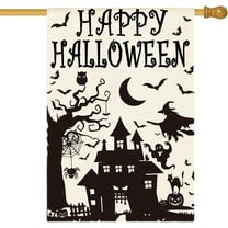 Happy Halloween House Flag 28x40 Inch Double Sided Outside, Haunted House Bat Witch Ghost Yard Outdoor Decorative Flag