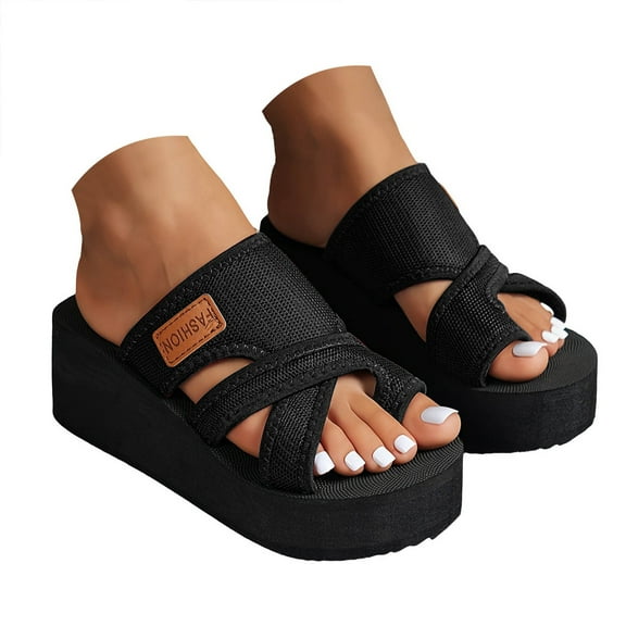 IUJSOY Womens Flip Flops Cross Strap Platform Wedges Sandals with Arch Support Slip on Slides Shoes