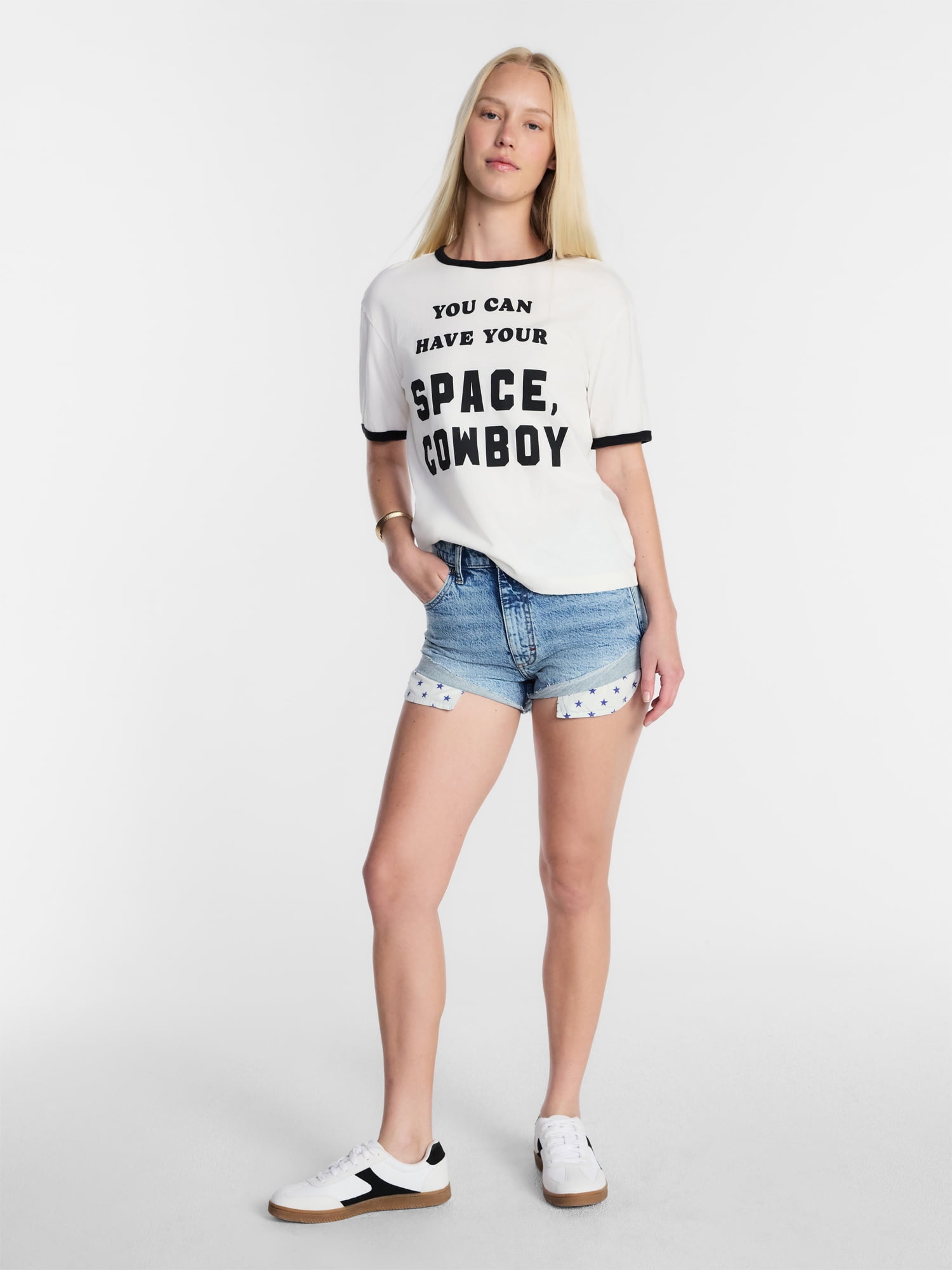 Kacey Lee Women's Have Your Space Graphic Ringer Tee with Short Sleeves, Sizes XXS-XXL