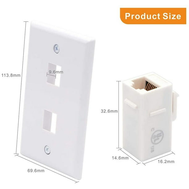 rj45 wall plate 1 Pack 2 Port Wall Plate Cat6 Female to Female