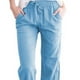 thumbnail image 2 of Qarigey Agregue un toque de sofisticación Pantalón suelto casual con cordón en pantalones sueltos casuales de lino y algodón Prendas para la parte inferior del cuerpo azul claro XL, 2 of 6