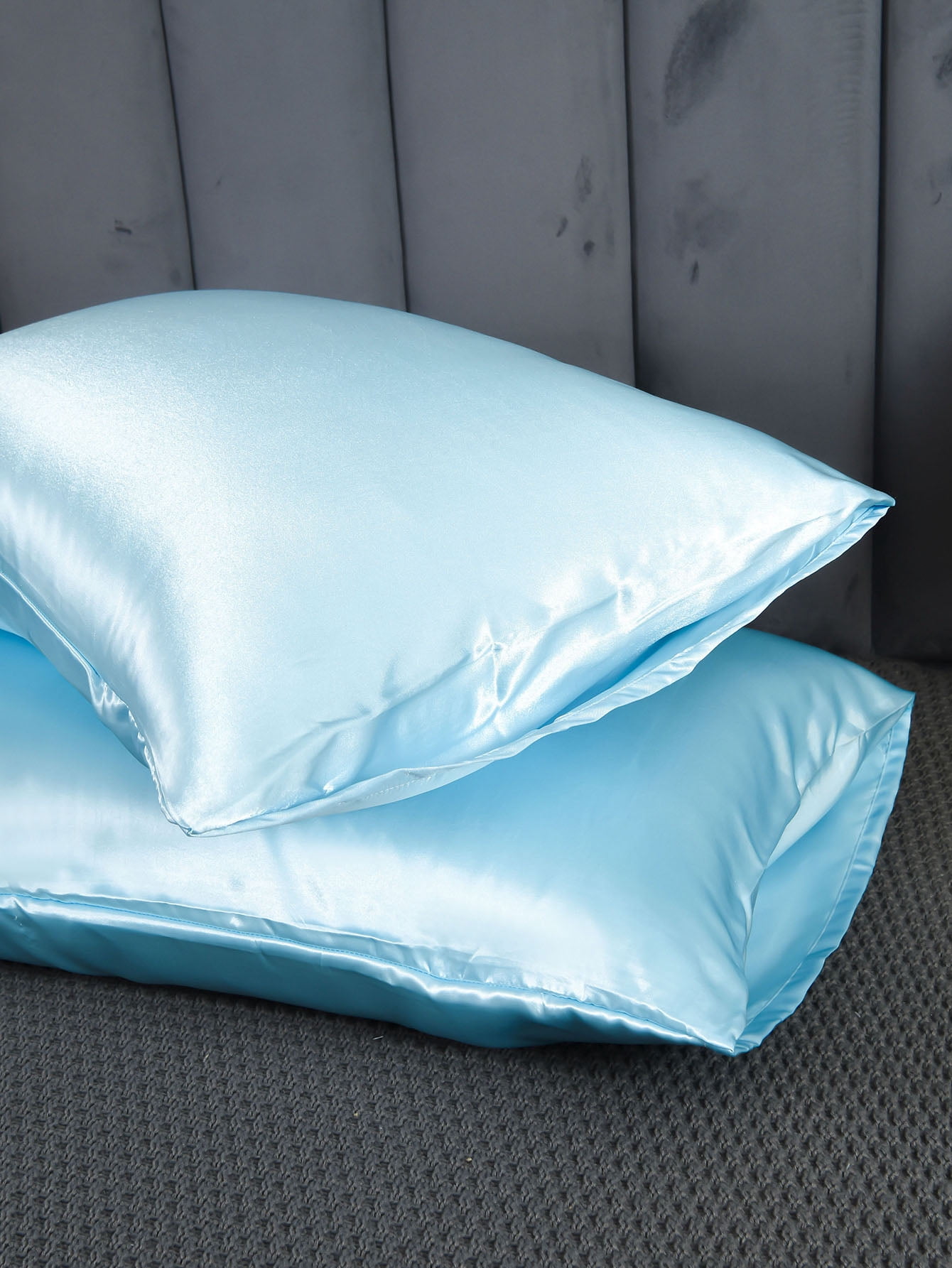 Move Over Blue Satin Pillowcases King, Silk like Satin Pillow Cover Set of 2, Silky Microfiber Solid Pattern, 2 Pack
