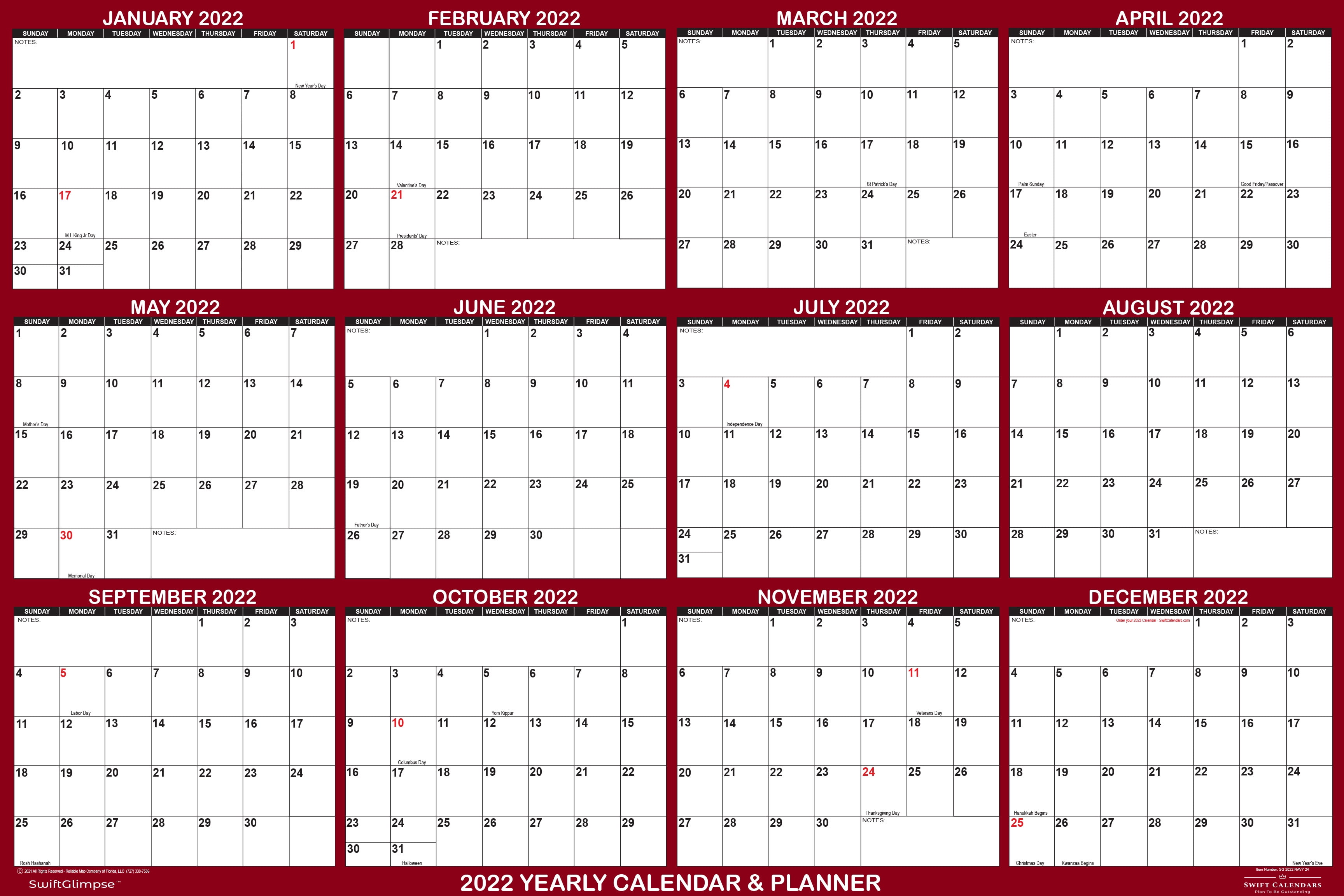 Wall Calendars Horizontal/Vertical Reversible 18 x 24 SwiftGlimpse 2022