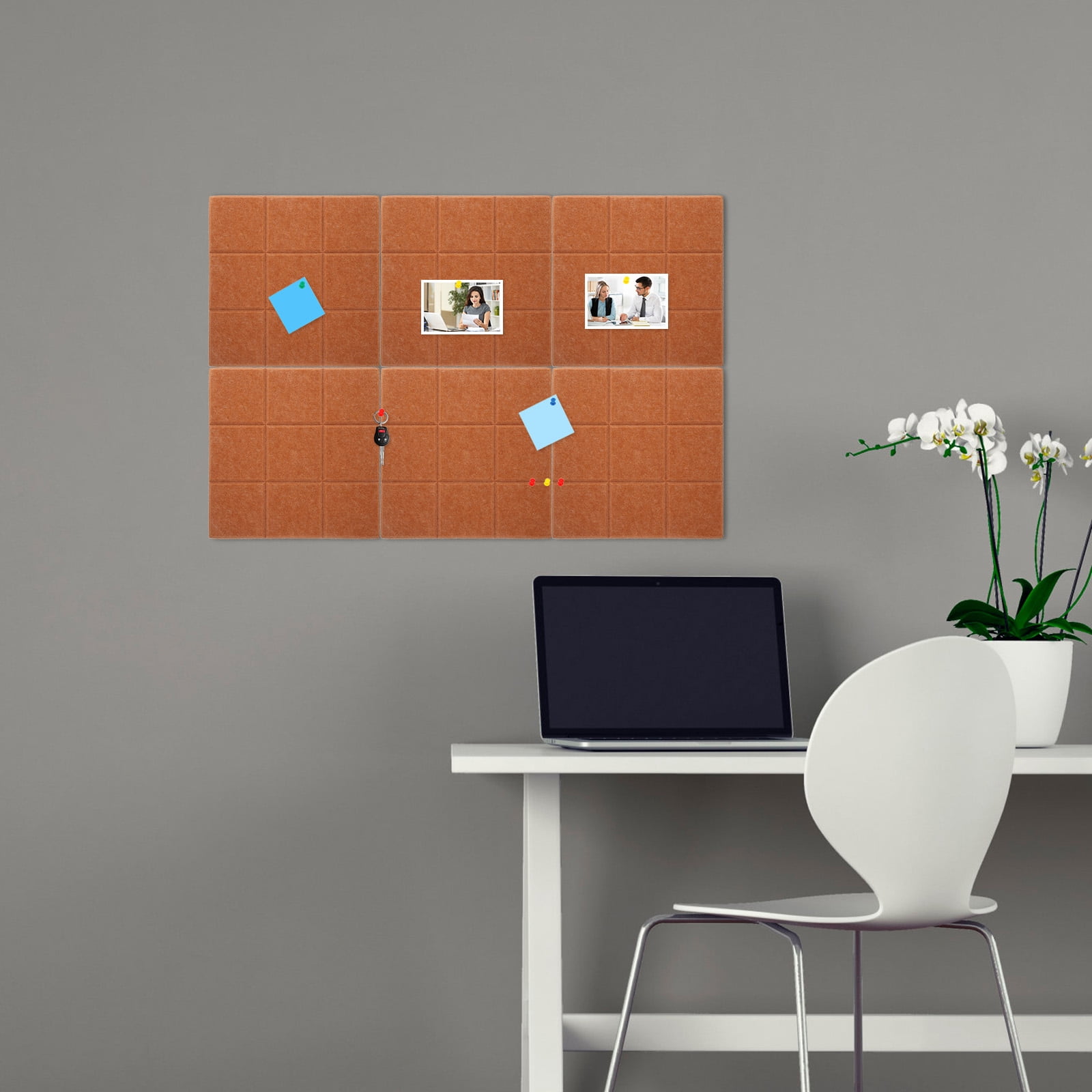 LOLIPPYY 6-Pack Coffee Felt Bulletin Board Tiles with Self-Adhesive Backing for Kitchen, Photo, Note, and Message Display