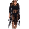 thumbnail image 3 of AGWOLF Elegant Lace Beach Cover Up for Women Bathing Suit Cover Up Sheer Tassel Hem Swimsuit Coverup for Poolside Seaside Black Free Size, 3 of 8