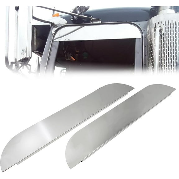 Pair 5" Chopped Window Trim Stainless Steel Compatible with 2005  Peterbilt Cab 379 386 389 Truck, Driver and Passenger Side