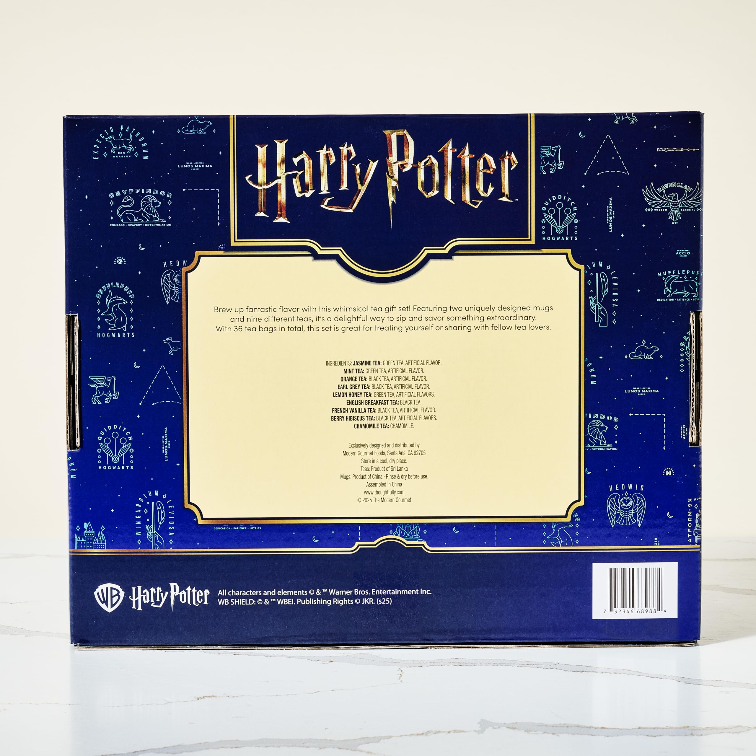 Thoughtfully HARRY POTTER Character Tea Assortment Gift Set, Includes a Pair of Cauldron Mugs and 36 Black and Green Tea Bags in 9 Flavors