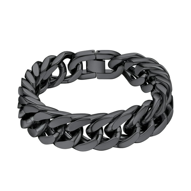 PROSTEEL Pulseras de cadena cubana de 17 mm de acero inoxidable negro para hombre, pulsera de cadena Franco gruesa Hip Pop para niños, hijo, marido, regalo de cumpleaños de Navidad, 9in
