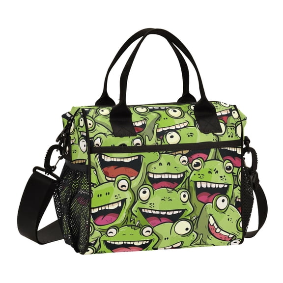 Funny Cartoon Frogs Face Lunch Bag Insulated Lunch Box Leakproof Reusable Cooler Tote Adjustable Shoulder Strap for Men Women 9L