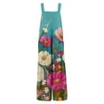 thumbnail image 4 of Women's Floral Print Romper - Adjustable Straps Sleeveless Cotton Overalls with Pockets for Summer ,Cyan,L, 4 of 8