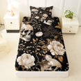 thumbnail image 3 of Homewish Gothic Halloween Skull Twin Sheets,Vintage Baroque Floral Bedding,Black Golden,3-Piece,1 Fitted Sheet and 1 Pillowcase, 3 of 6