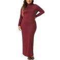 thumbnail image 4 of Vestidos maxi de talla grande para mujer Agnes Orinda, con cuello alto, de manga larga, ajustados, para fiestas, vestido lápiz largo 1X burdeos, 4 of 6
