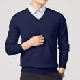 thumbnail image 2 of Elvqul Mens Pullover Sweater V Neck Big and Tall Solid Color Sweater for Men Navy, 2 of 4