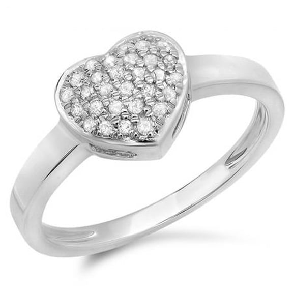 Dazzlingrock Collection 0.20 Carat (ctw) 14k Round Diamond Ladies Bridal Heart Shaped Promise Ring 1/5 CT, White Gold, Size 5