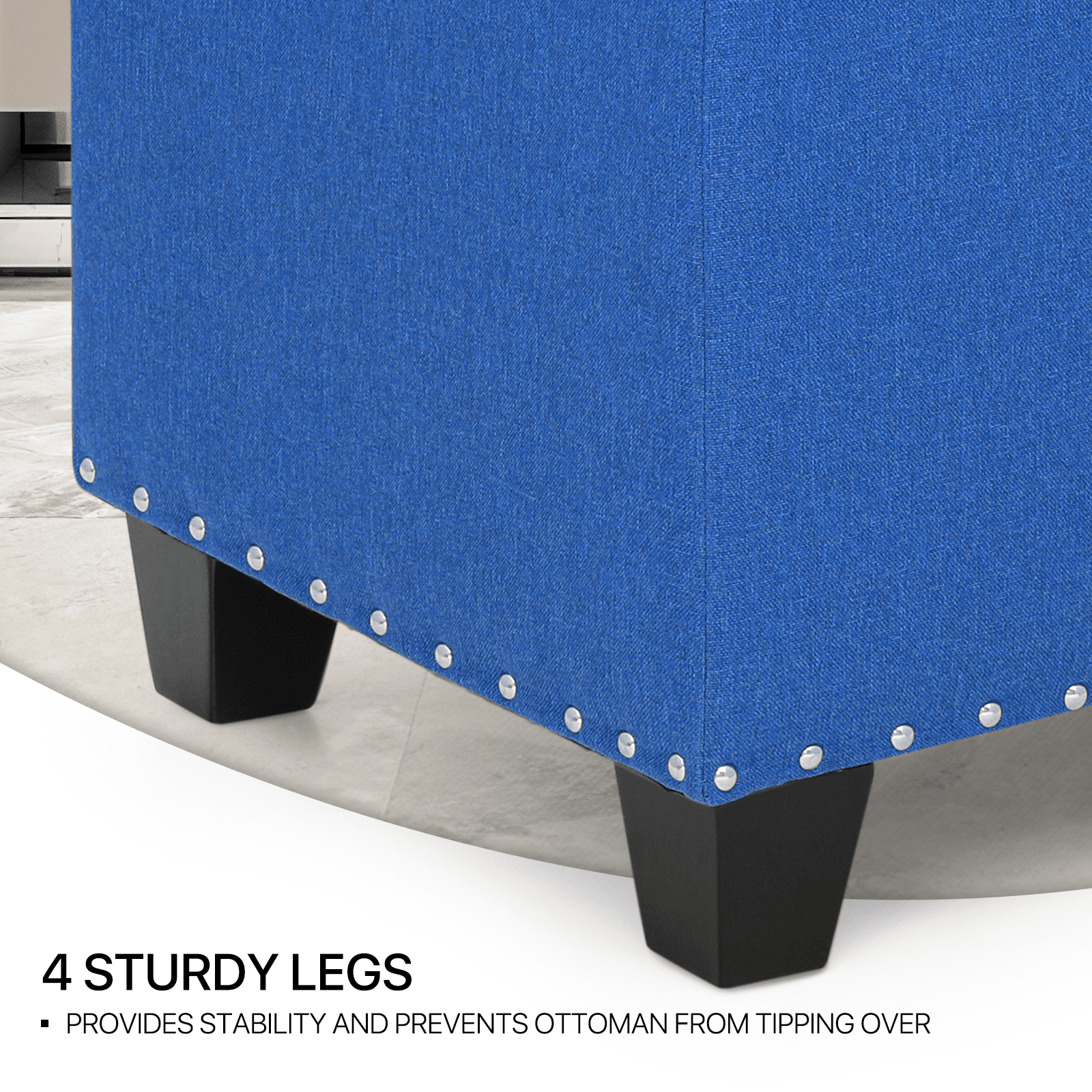 MoNiBloom Microfiber Storage Ottoman with Wooden Legs, Tufted Upholstered Ottoman Couch Bench Chair Footrest Footstool for Living Room Bedroom, Navy Blue