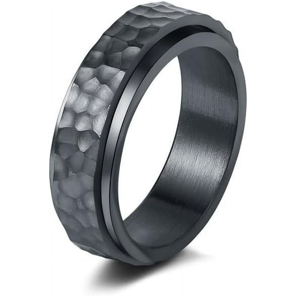 Rings for Anxiety for Women Men Stainless Steel Silver/Gold/Black Anxiety Relieving Spinner Ring Hammered Finish