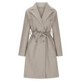 thumbnail image 7 of Womens Wool Coat with Belt Double Breasted Trendy Winter Long Pea Coats Pocketed Trench Coat Lapel Jacket Outwear (XL, Beige), 7 of 7