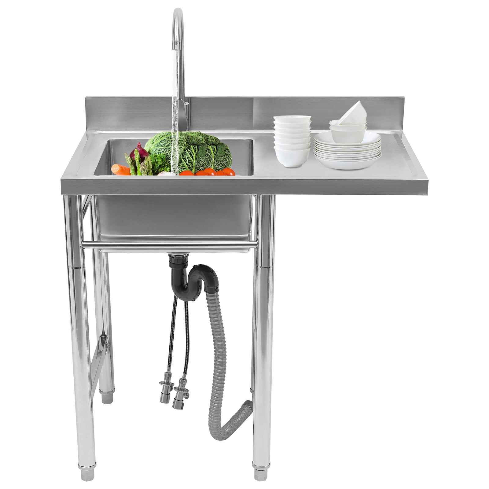 35.4" W x 21.2" D x 39.3" H Stainless Steel Utility Sink with Drainboard & Faucet
