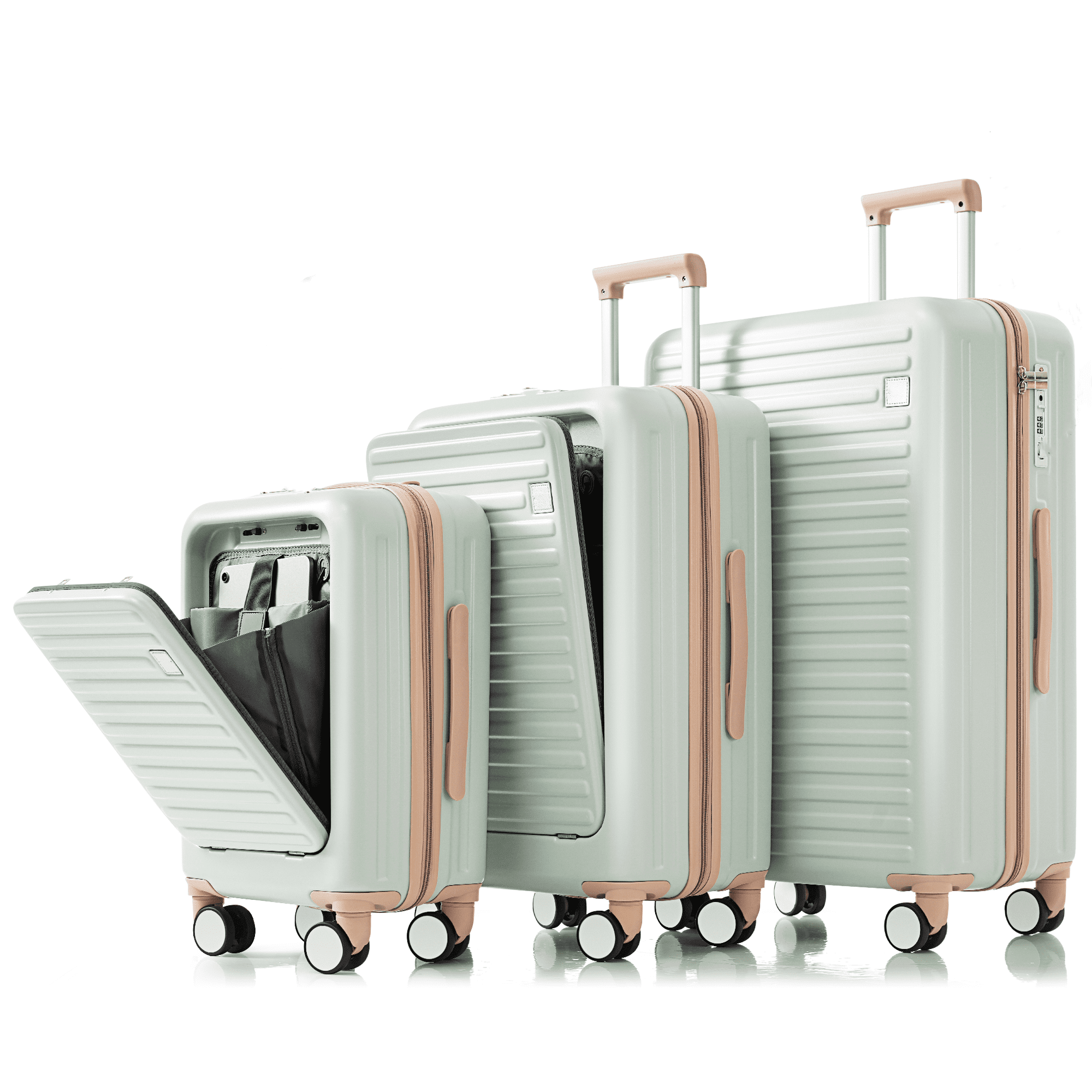 Euroco 3 Piece Luggage Sets Front Opening, ABS Hardshell Suitcase with USB Port,TSA Lock and Spinner Wheels,Lightweight Carry&nbsp;on&nbsp;Luggage&nbsp;with Cup Holder(20"/24"/28"),Grey Green