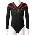 thumbnail image 3 of IEFIEL Girls Long Sleeves V Neck Shiny Glitters Gymnastics Dance Leotard,Sizes 6-16 Red 14, 3 of 7