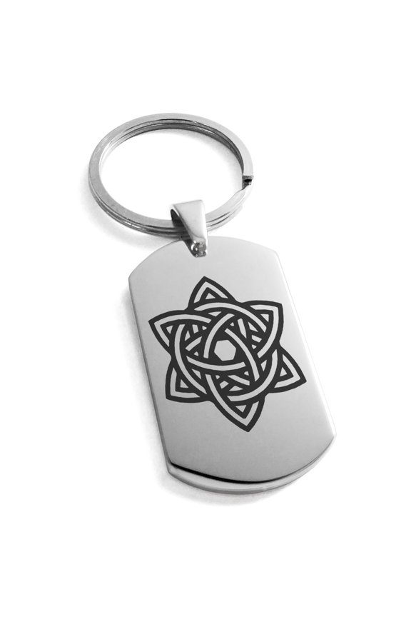 Stainless Steel Celtic Triquetra Eternity Star Knot Engraved Dog Tag Keychain Keyring