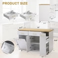 thumbnail image 3 of Haverchair 52" Kitchen Island with Storage on 5 Wheels, Movable Island Table for Kitchen with Drawers, Trash Can and Pull-Out Rack, Rolling Kitchen Island with Adjustable Shelf for Dining Room, White, 3 of 9