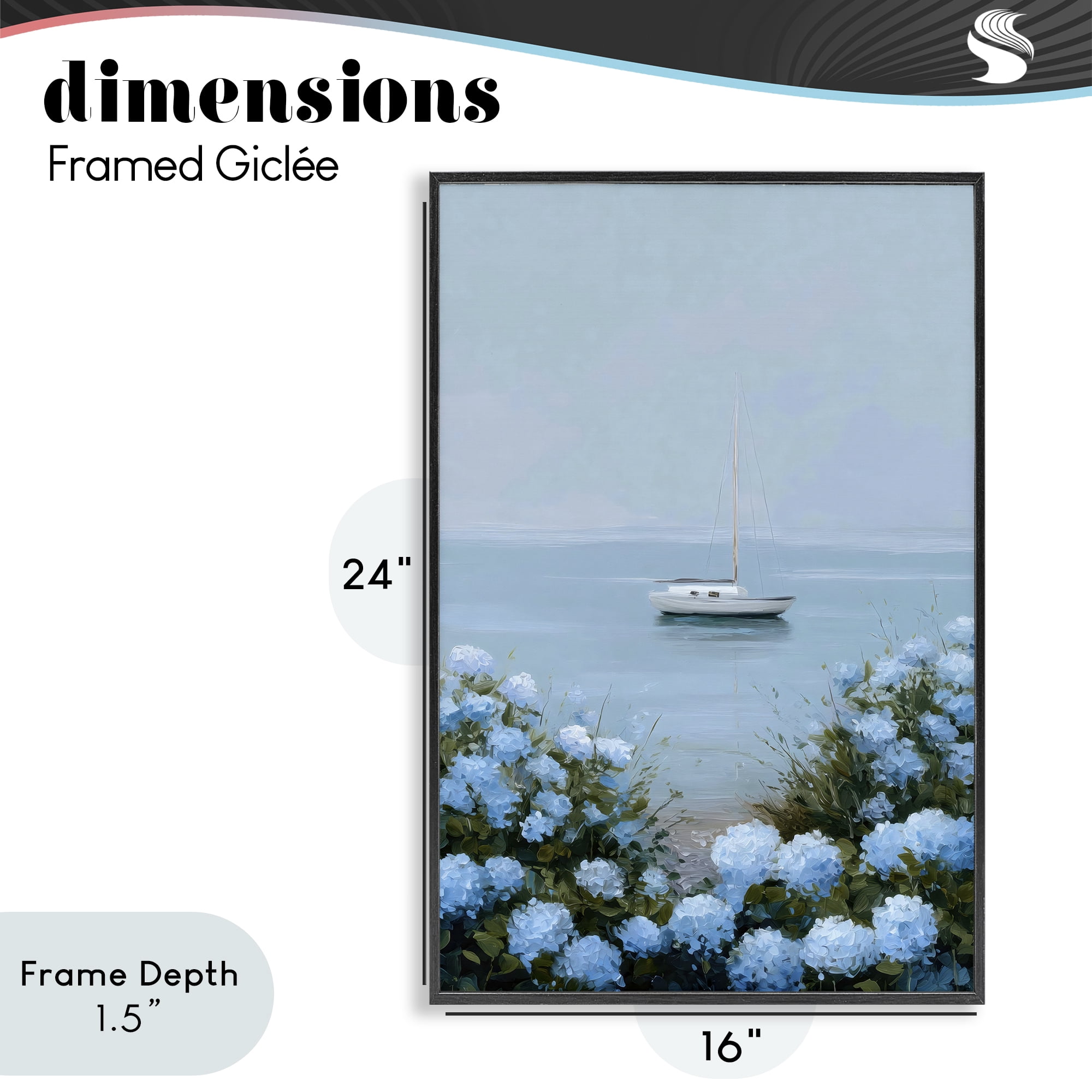 Stupell Industries Yacht in Floral Bay Black Framed Giclee Art, design by Petal Prints Design