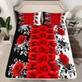thumbnail image 2 of Manfei Rustic Flower Twin Sheet Sets,Romantic Rose Twin Fitted Sheet,Red White Black Flat Sheet For Adults,Ultra Soft Home Decor,3 Pieces, 2 of 7