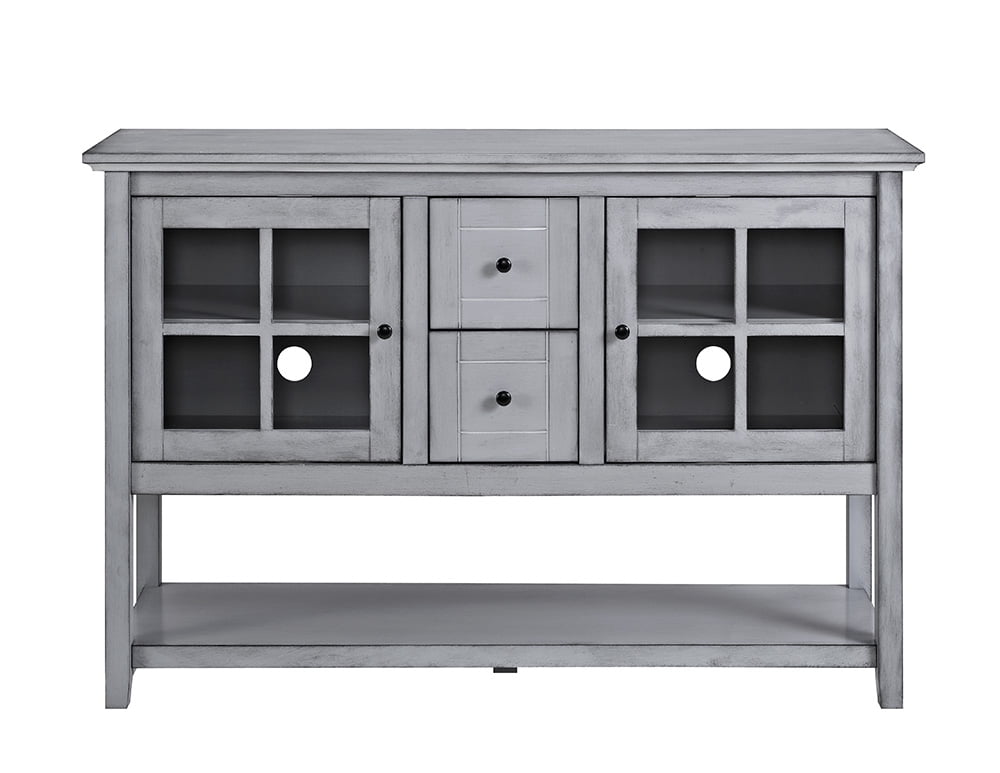 Walker Edison 52" Transitional Wood Glass Console Table Highboy Buffet TV Stand - Antique Grey