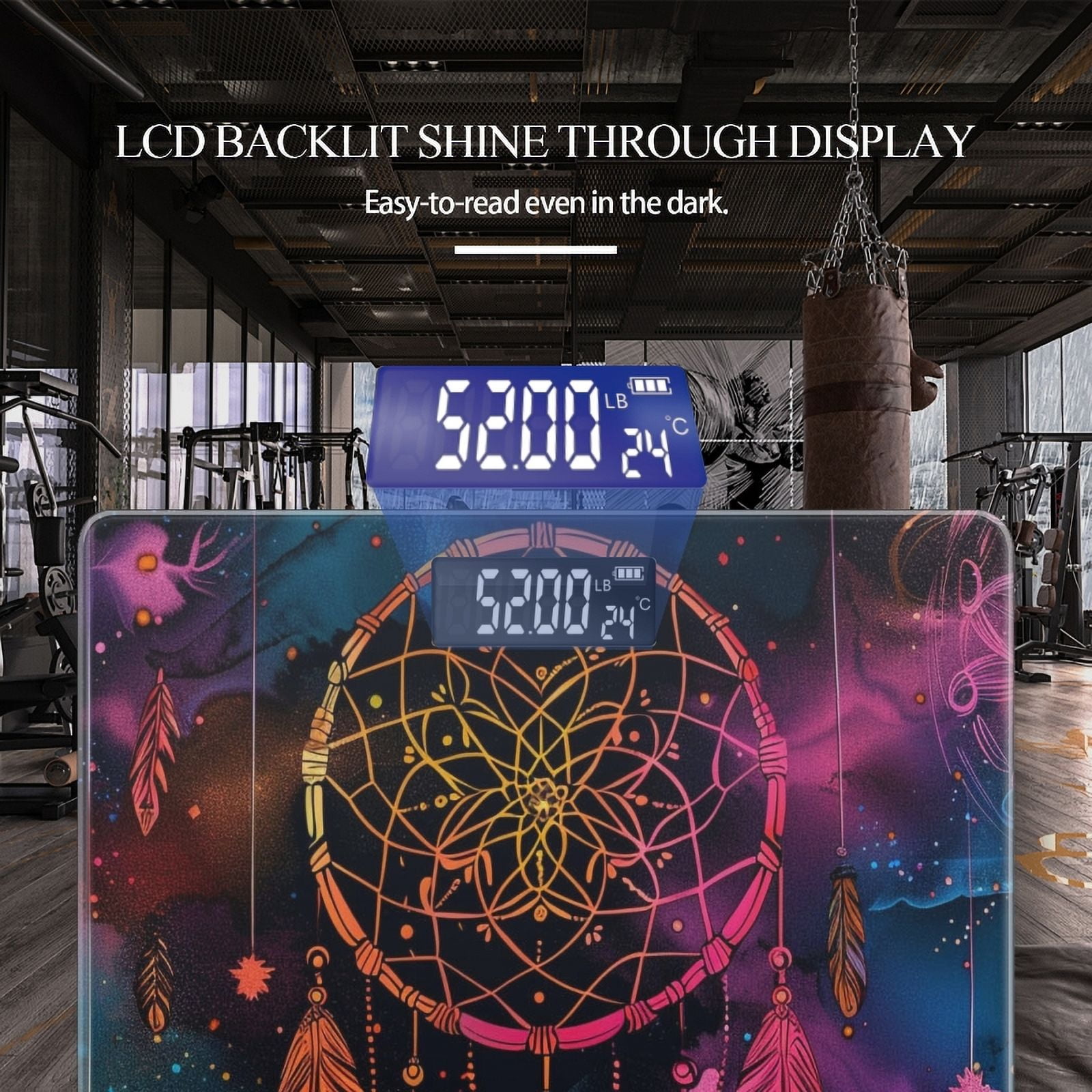 Bathroom Scale, Highly Accurate Digital Body Scale,Precisely Measures Weight up to 400 lbs-Dreamcatcher With Colorful Feathers Hanging