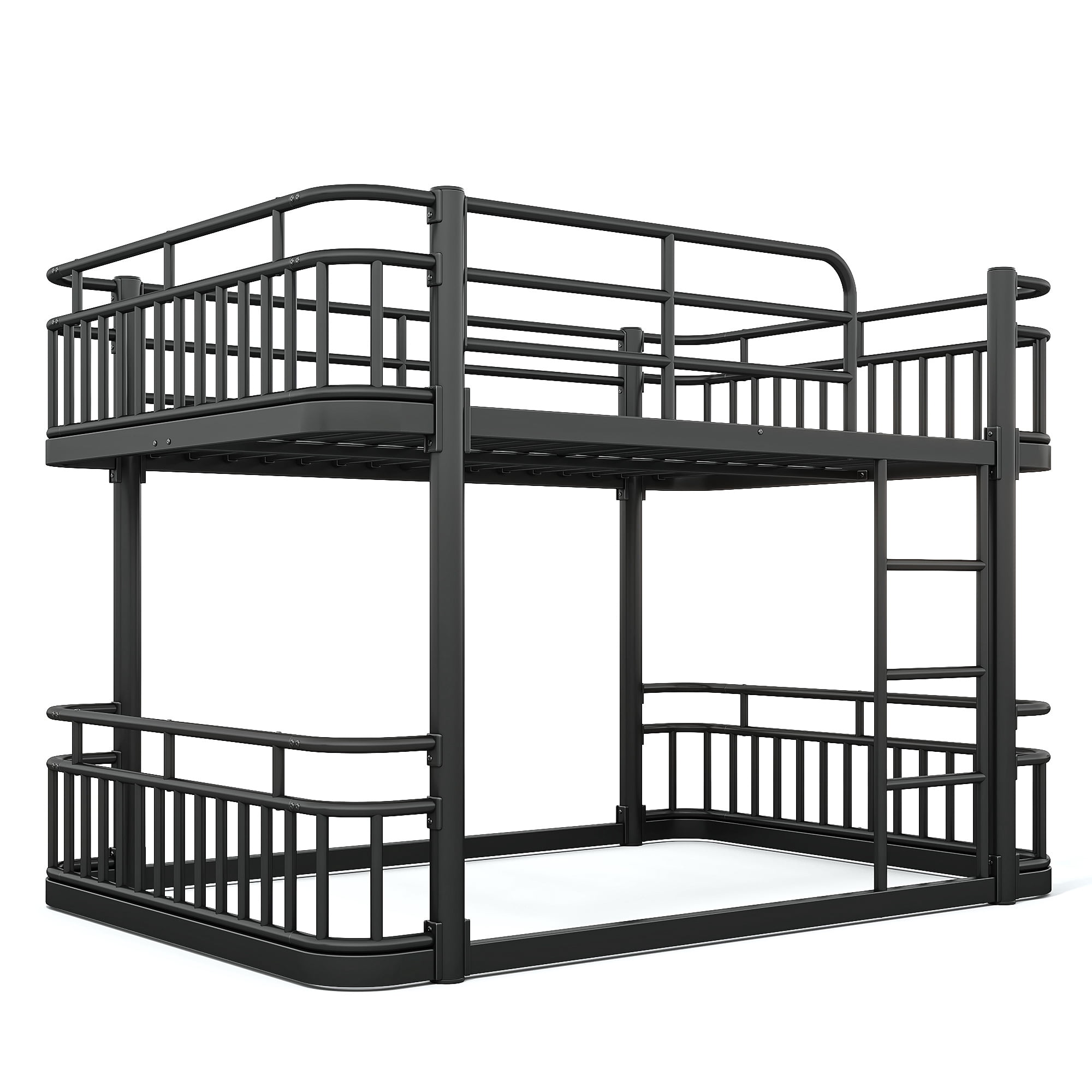 Full Over Full Bunk Bed 76.8 Inch, Metal Bed Frame with Ladder and Guardrails for Kids Teens Adults, Sturdy Round Pipe Construction, No Box Spring Needed, Black