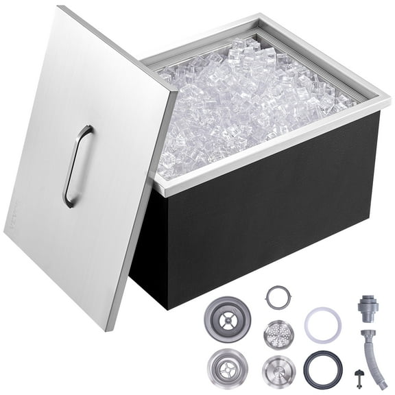 VEVOR Drop in Ice Chest 20"Lx14"Wx12"H with Cover 304 Stainless Steel Drop in Cooler Included Drain-pipe and Drain Plug Drop in Ice Bin for Cold Wine Beer