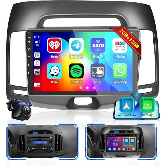 For Hyundai Elantra 2007-2010 Android Car Stereo with Wireless Carplay Android Auto 9" Touch Screen Radio GPS/Mic Backup Camera