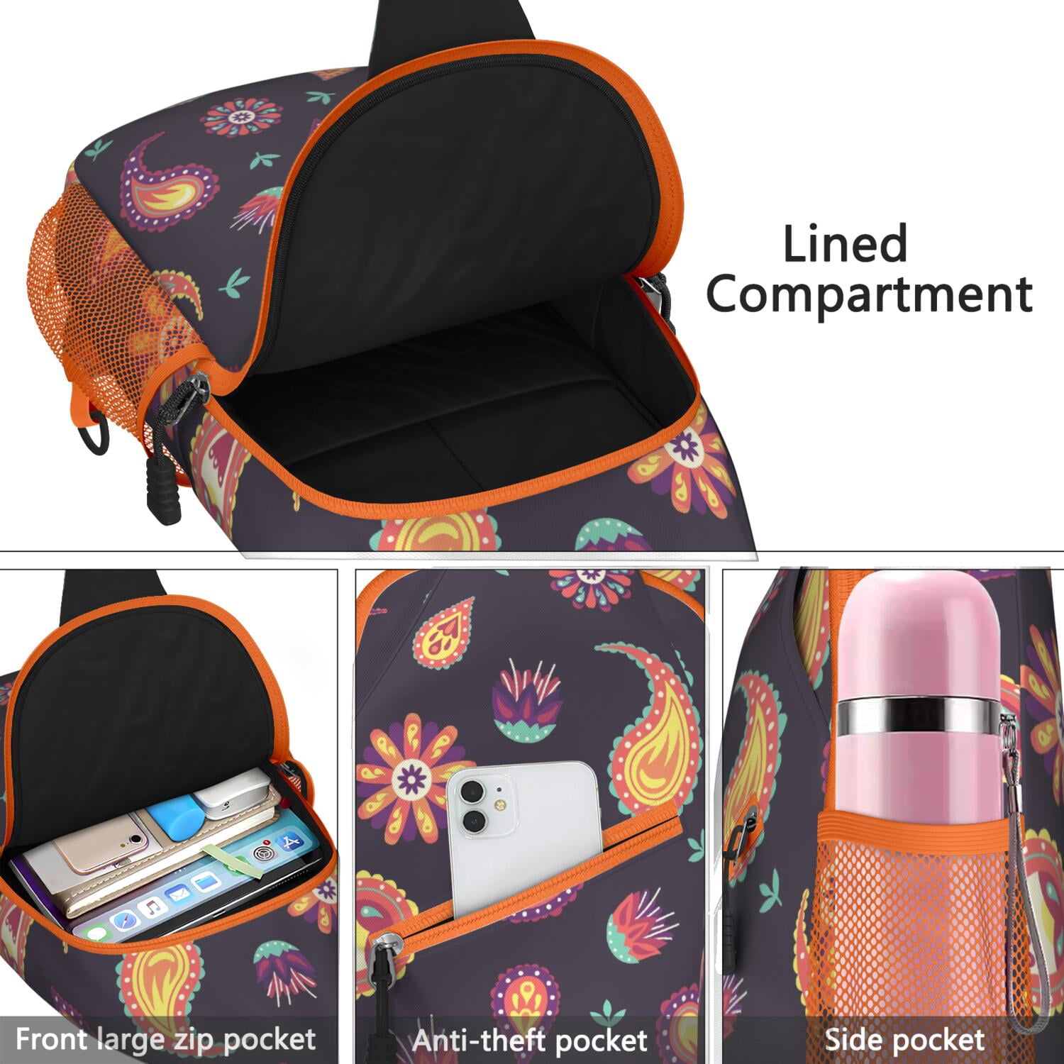 Abstract Ethnic Paisley Sling Bag - Decorative Tribal Chest Bag - Anti-Theft for Urban Commuters