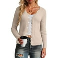 thumbnail image 2 of idosla Women's Long Sleeve Cardigan Casual V-Neck Button Open Front Outerwear Soft Cropped Knit Shrugs Sweater (Beige, XXL), 2 of 9
