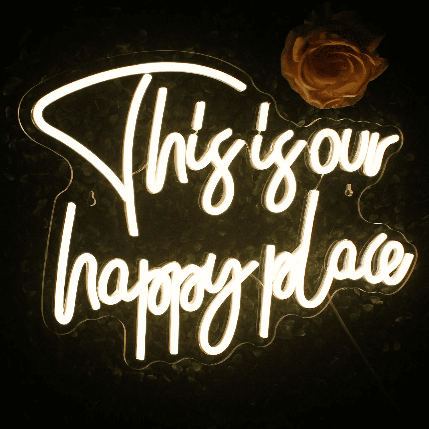 Our Happy Place LED Neon Sign for Wall Decor, USB Power Led Neon Lights for Bedroom, Birthday Wedding Party Decoration Neon Sign for Selfie Point - 13.7x10.6 Inch - Warm White