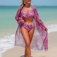 thumbnail image 5 of Fewfanhot Women's Long Sleeve Bikini Set Cover-Up Two-Piece SheerMesh Swimwear Printed Bathing Suit Beach Vacation Swimsuit, 5 of 9