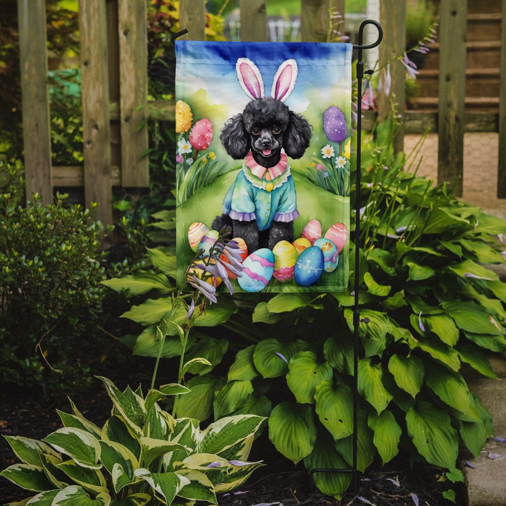 Black Poodle Easter Egg Hunt Garden Flag 11.25 in x 15.5 in