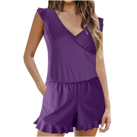XMMSWDLA Rompers for Women Summer Casual Sleeveless Straps Loose One Piece Jumpsuit Overall Shorts with Pockets Maternity Swimsuit