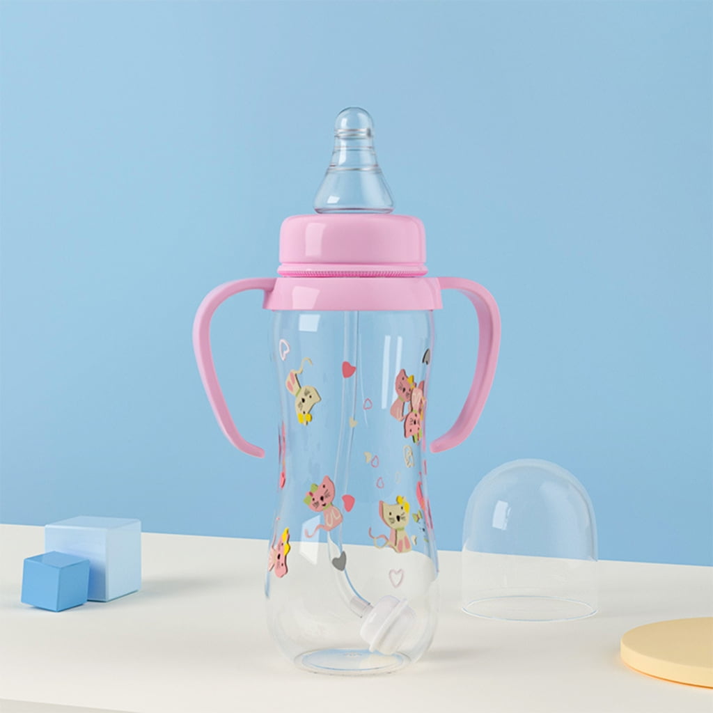 Portable Baby Feeding Bottle 250ml Silicone Baby Bottle with 2 Handle Lightweight for Newbon Yellow/Blue/Pink/Green-