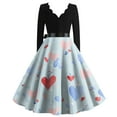 thumbnail image 3 of Fgvctg Valentine's Day Womens Dresses Elegant V Neck Vintage Cocktail Dresses Love Heart Graphic Casual 1950s Tea Dress Long Sleeve Classy Dressy Outfits Light Blue M, 3 of 3