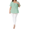 thumbnail image 2 of Agnes Orinda Women's Plus Size Easter Top Square Neck Ruffle Sleeve Pleated Front Hollow Summer Casual Blouse 4X Green, 2 of 6