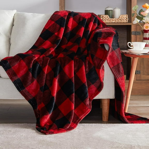 Halloween Blanket, Fleece Throw Blankets, Buffalo Plaid Throw Blanket for Couch Sofa Bed, Soft Warm Fuzzy Cozy Plush Checkered Blanket, Farmhouse Fall Decor, Orange and Black