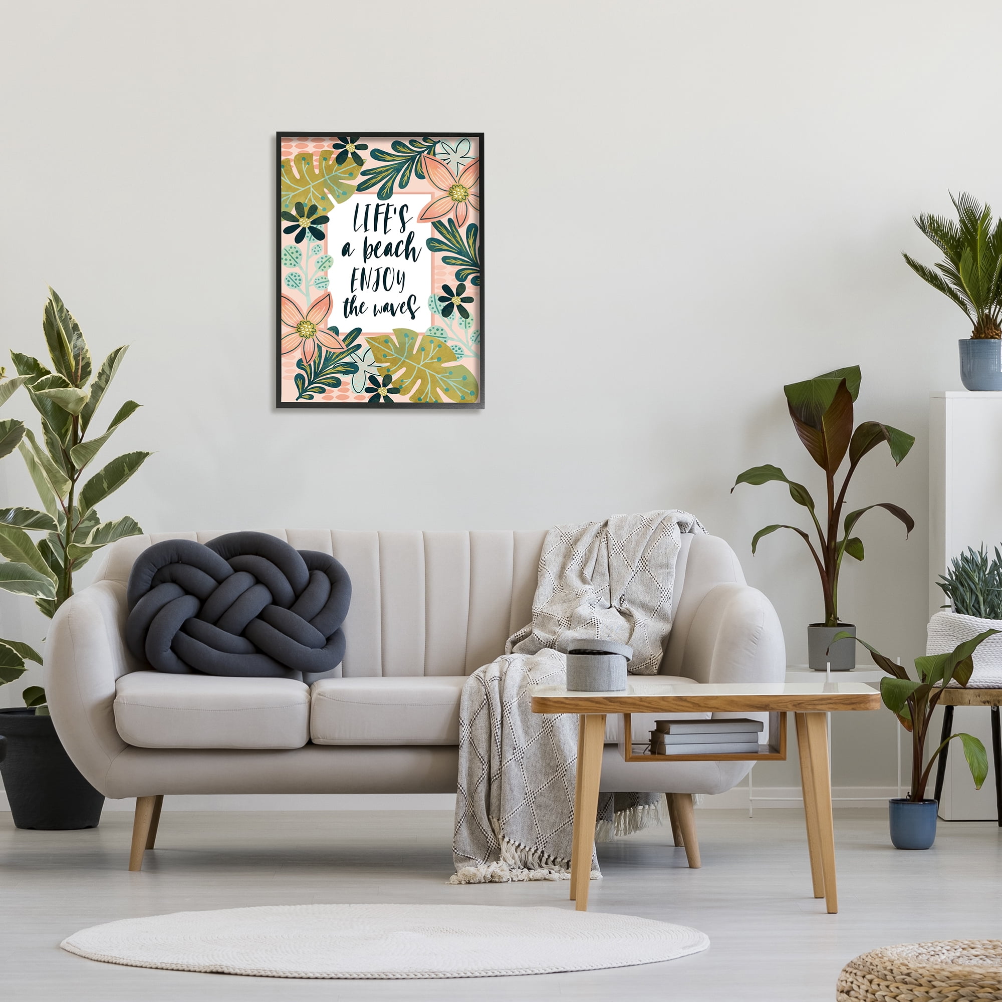 Stupell Industries Life's A Beach Phrase Botanical & Floral Painting Black Framed Art Print Wall Art, 24 x 30