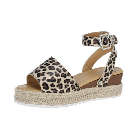 

Womens Flat Sandals Fashion Buckle Strap Wedges Leopard Retro Peep Toe Sandal Brown 38