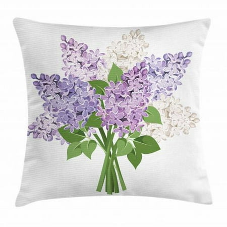Lilac Throw Pillow Cushion Cover, Illustration of a Posy of Rural Meadow Blossoms Feng Shui Zen Soulful Nature Theme, Decorative Square Accent Pillow Case, 20 X 20 Inches, Multicolor, by