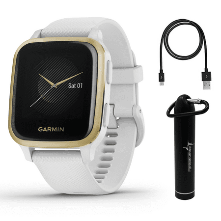 Garmin Venu Sq GPS Best Multisport Fitness Smartwatch White/Light Gold with Wearable4U Power Bank Bundle